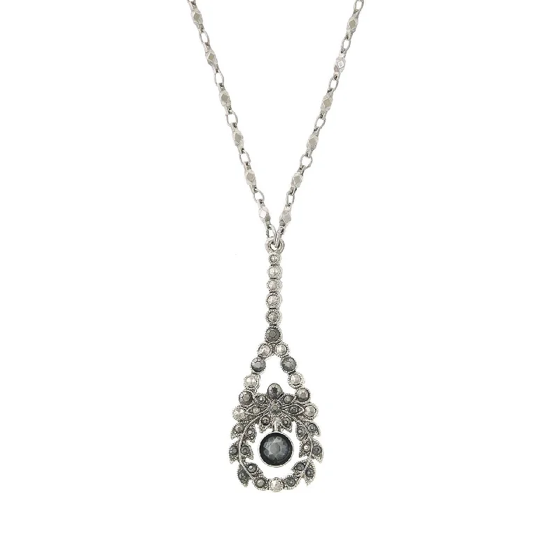 Custom Diamond Necklaces-1928 Jewelry Hematite Crystal Teardrop Drop Pendant Necklace 16" + 3" Extender