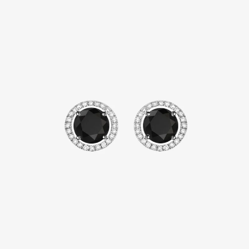 Gold and Crystal Earrings-Black and White Diamonds. Halo Gold Stud Earrings