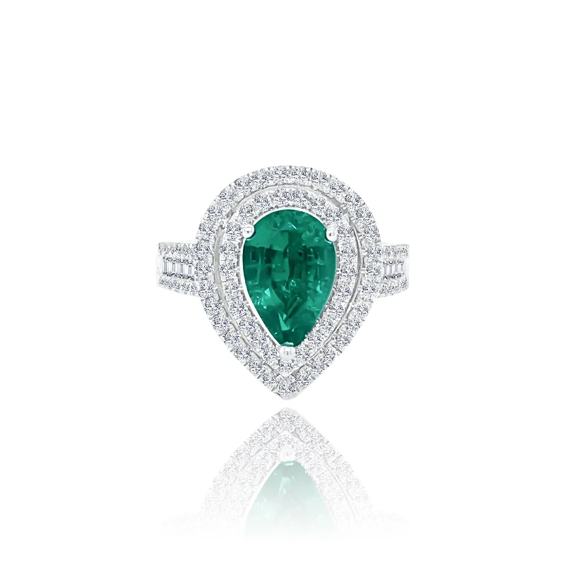 Affordable Gemstone Rings-Double Halo Emerald & Diamonds "Taylor" Ring