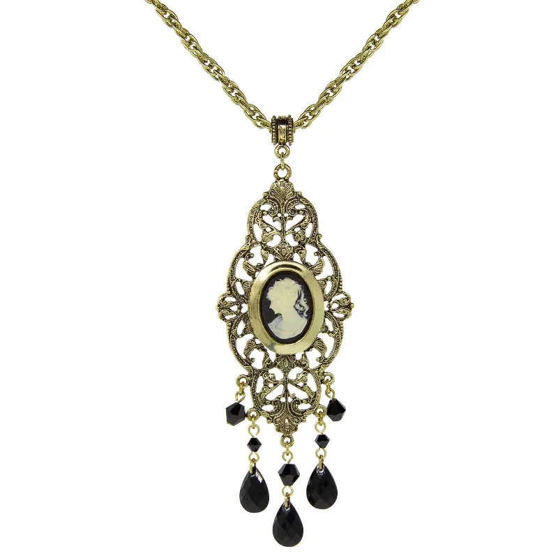 Wedding Pendant Necklaces-1928 Jewelry Black Oval Cameo Locket Necklace 32"