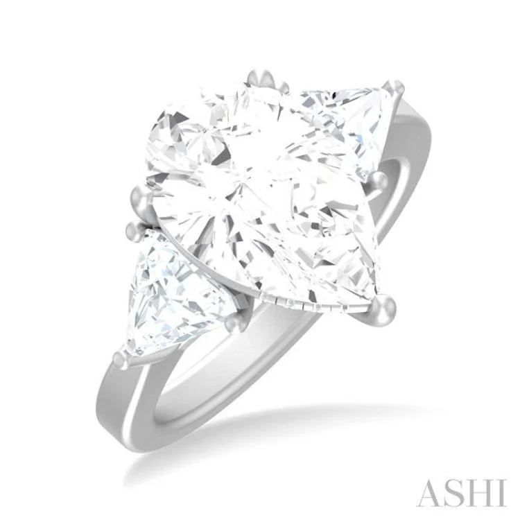 Luxury Wedding Sets-1.00 ctw Pear Shape Trillion Cut & Round Cut Diamond Semi Mount Engagement Ring in 14K White Gold