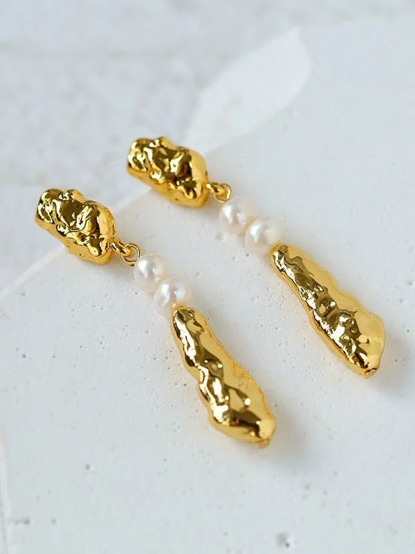 Sparkling Diamond Earrings-Geometric Irregular Metal Toothpicks Spliced Round Pearl Earrings