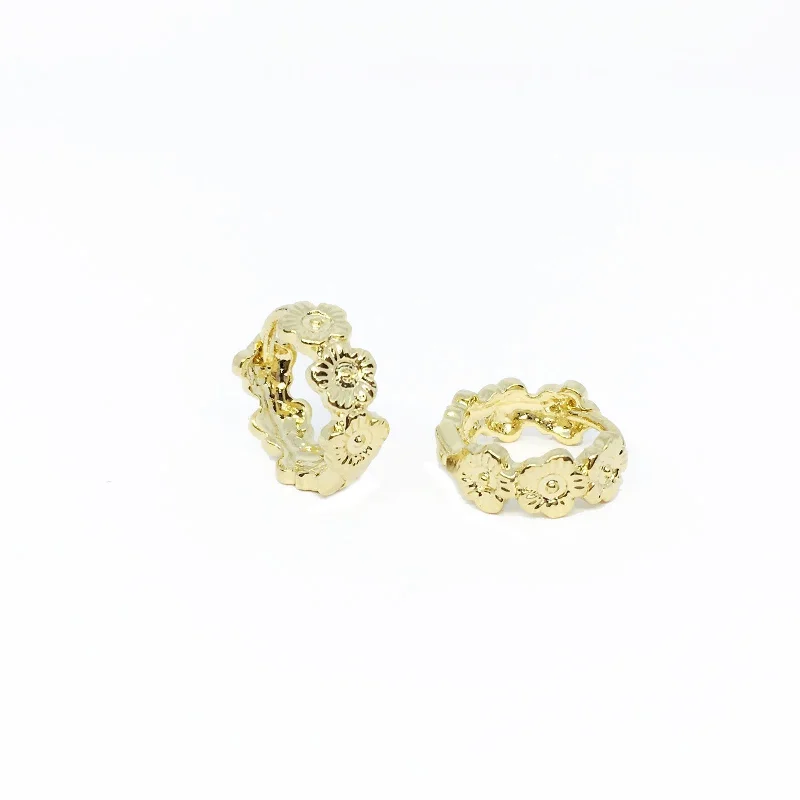 Sparkling Stud Earrings-12mm Flower Huggies