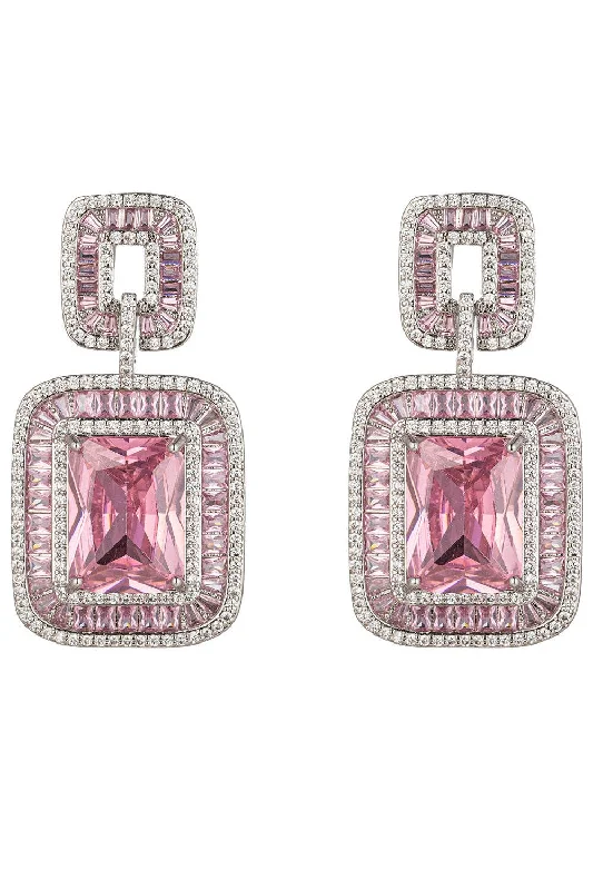 Large Diamond Earrings-Eye Candy Los Angeles - Rose Pink CZ Dangle Earring