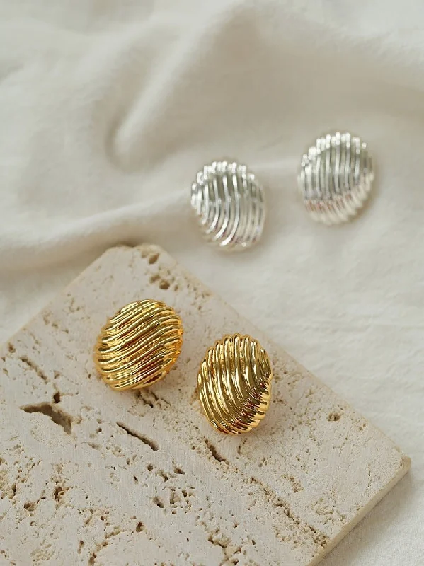 Luxury Hoop Stud Earrings-Metallic Striped Texture Oval Earrings