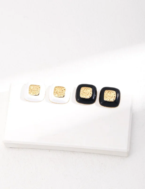 Handcrafted Gold Earrings-Square Enamel Glaze Studs Earrings