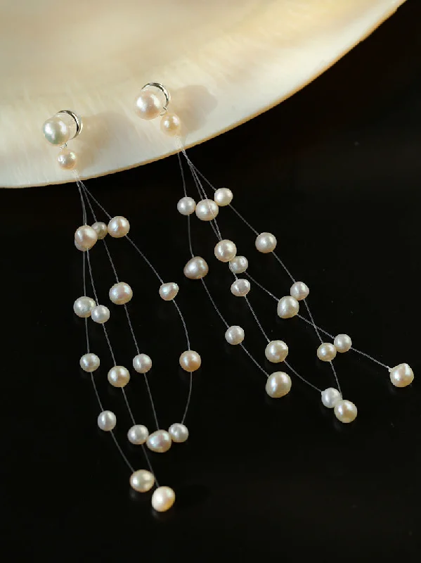 Fancy Drop Earrings-Celestial Dreams Pearl Tassel Earrings