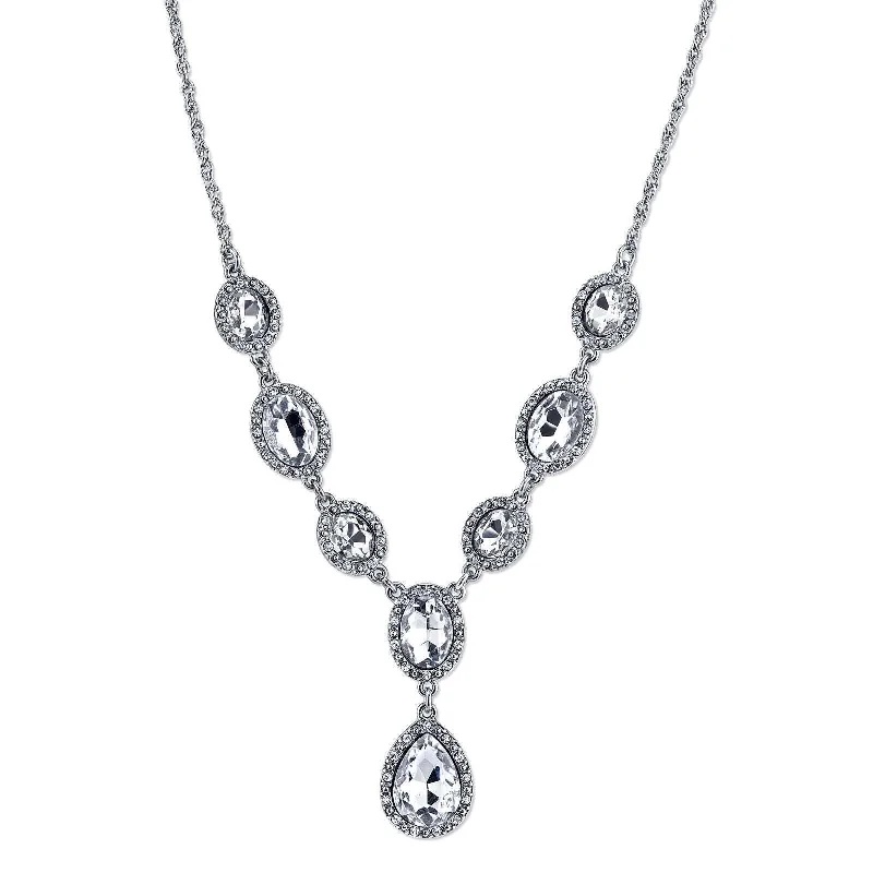 Natural Gemstone Necklaces-1928 Jewelry Multi Crystal Crystal Teardrop Y-Necklace 16" + 3" Extender