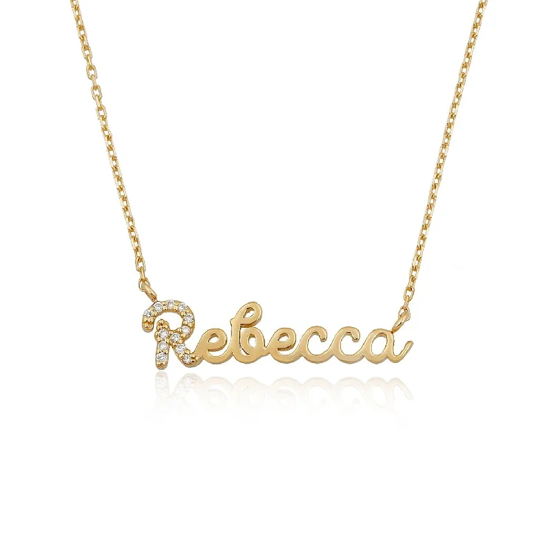 Adjustable Pendant Chain Necklaces-Diamond 14K Name Necklace