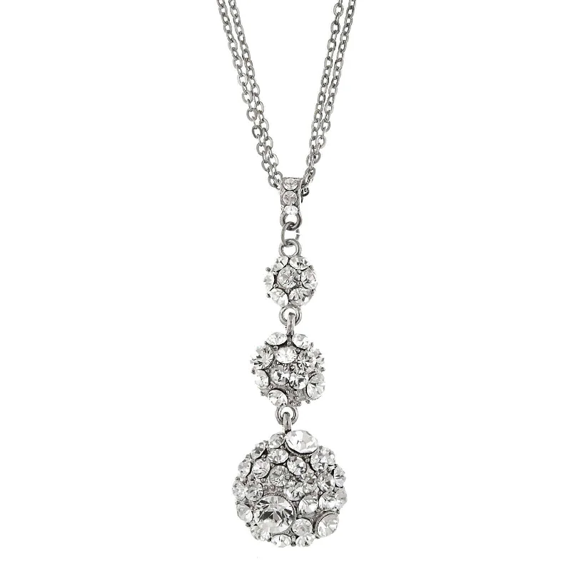 Stainless Steel Necklaces-2028 Jewelry Fireball Crystal Drop Pendant Necklace 16" + 3" Extender