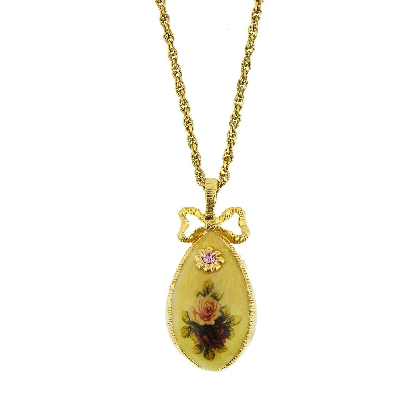 Fathers Day Necklaces-1928 Jewelry Manor House Rose Faberge Style Egg Pendant Necklace 36"