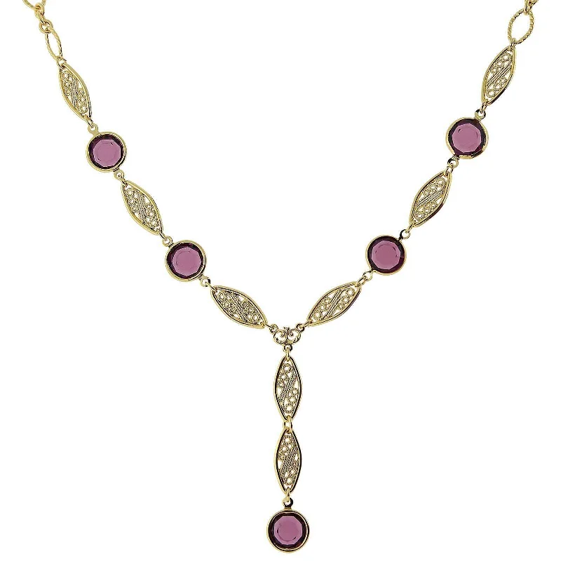 Religious Necklaces-1928 Jewelry Amethyst Purple Austrian Crystal Channel Y-Necklace 16" + 3" Extender