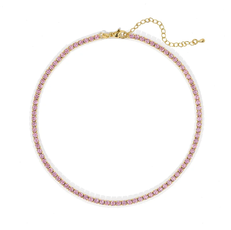 Artistic Necklaces-Chloe Tennis Choker - Light Pink