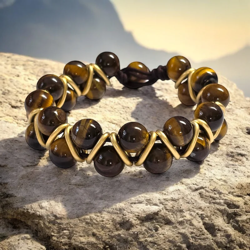 Adjustable Personalized Gemstone Bracelets-The Blake Helix Tigers Eye Bracelet