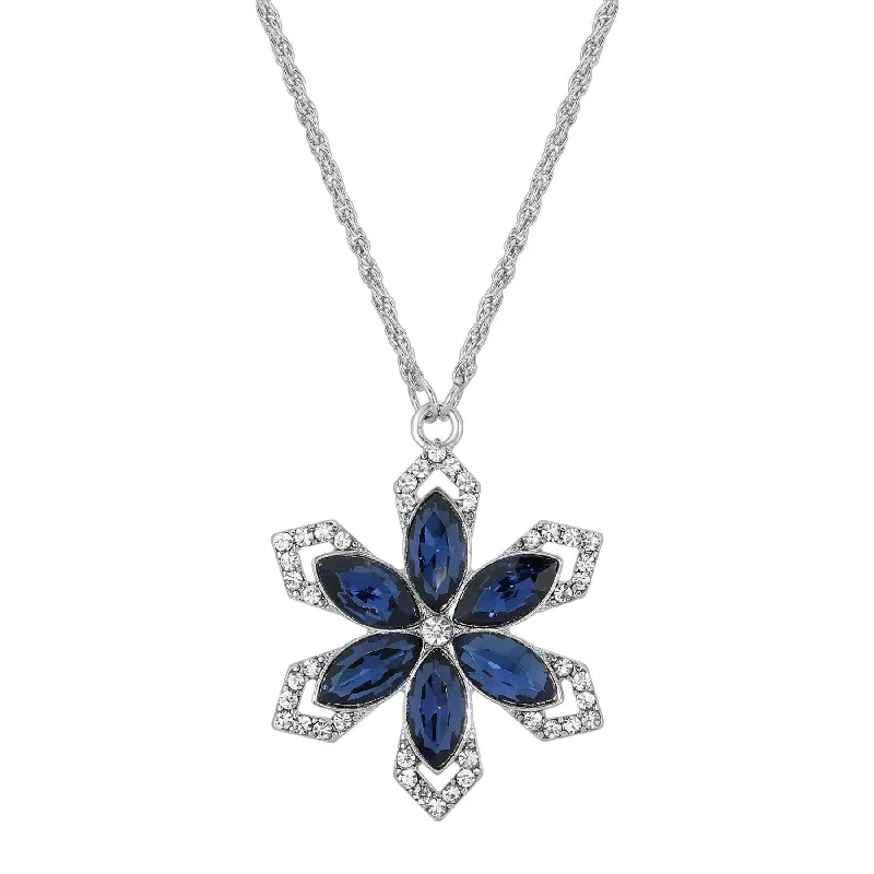 Trendy Choker Necklaces-1928 Jewelry Crystal Sapphire Blue Stone Flower Pendant Necklace 16" + 3" Extender