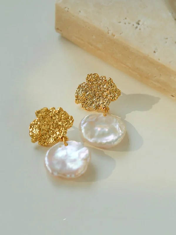 Unique Pearl Earrings-Petal Baroque Pearl Earrings-Single Pearl Drop Earrings