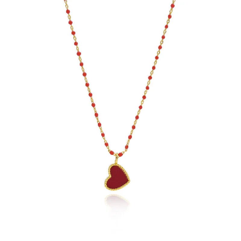 Affordable Gold Necklaces-Paisley Heart Necklace Red