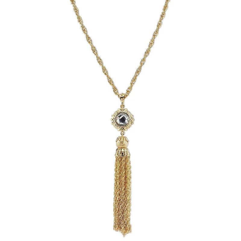 Multi-Layer Necklaces-2028 Jewelry Round Crystal Gold Tassel Necklace 28"