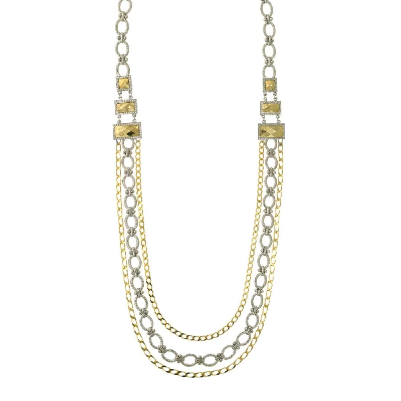 Gold Necklaces-1928 Jewelry Fusion Lux Silver And Gold Chain Draped Necklace 34"