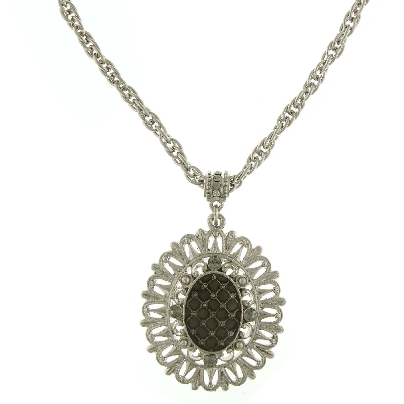 Fashionable Necklaces-1928 Jewelry Round Black Diamond Crystal Oval Pendant Necklace 18"