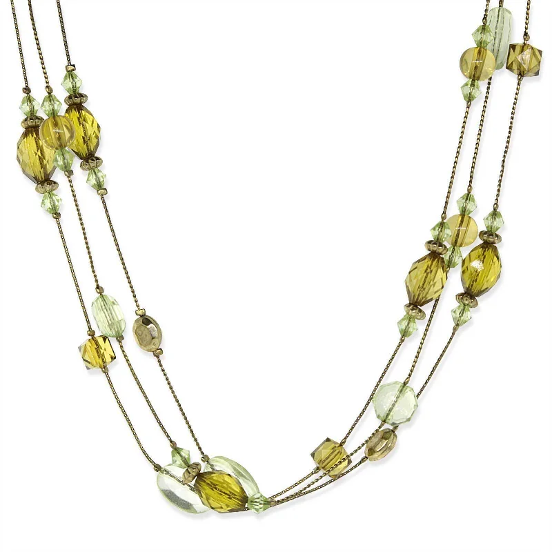 Beaded Necklaces-1928 Jewelry Brass Olivine Multi-Row Strandage Necklace 16" + 3" Extender