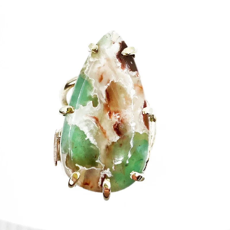 Simple Gold Rings-Rose Gold and Silver Chrysoprase Leaf Ring