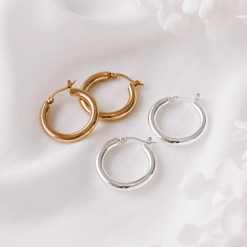 Elegant Gold Drop Earrings-Gemma - Gold or Silver Plated Stainless Steel Hoops