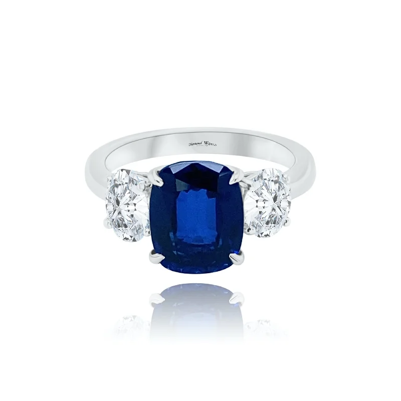 Designer Engagement Rings with Diamonds-Cushion cut sapphire & Oval cut Diamonds "Aria" Ring