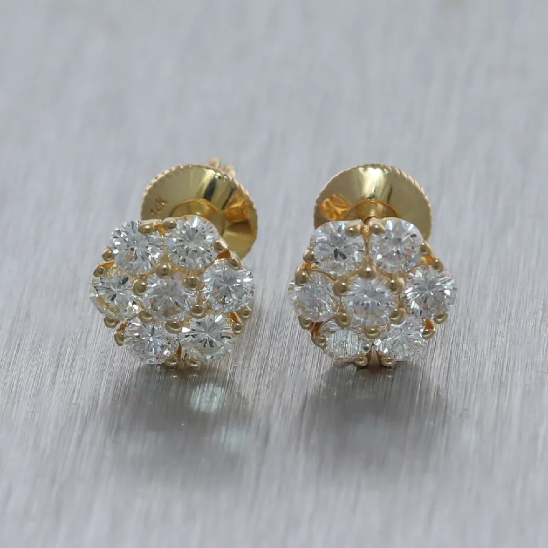 Simple Drop Earrings-14k Yellow Gold 1.96ctw Diamond Cluster Stud Earrings