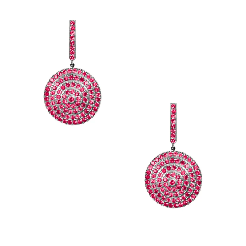 Modern Crystal Hoop Earrings-Soleil Silver Earrings with Ruby