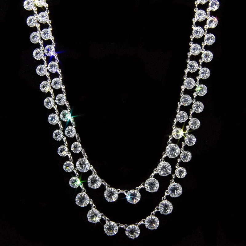 Swarovski Crystal Necklaces-1928 Jewelry Vintage Austrian Crystal Double Strand Necklace 12.5" + 3" Extender