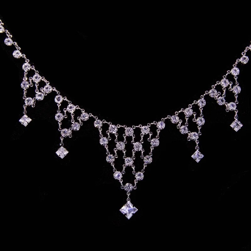 Luxury Gemstone Necklaces-1928 Jewelry Round And Square Austrian Crystal Drop Necklace 15"