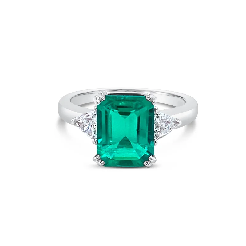 Vintage Diamond Rings-Emerald Cut Emerald & Trillion cut Diamonds Ring