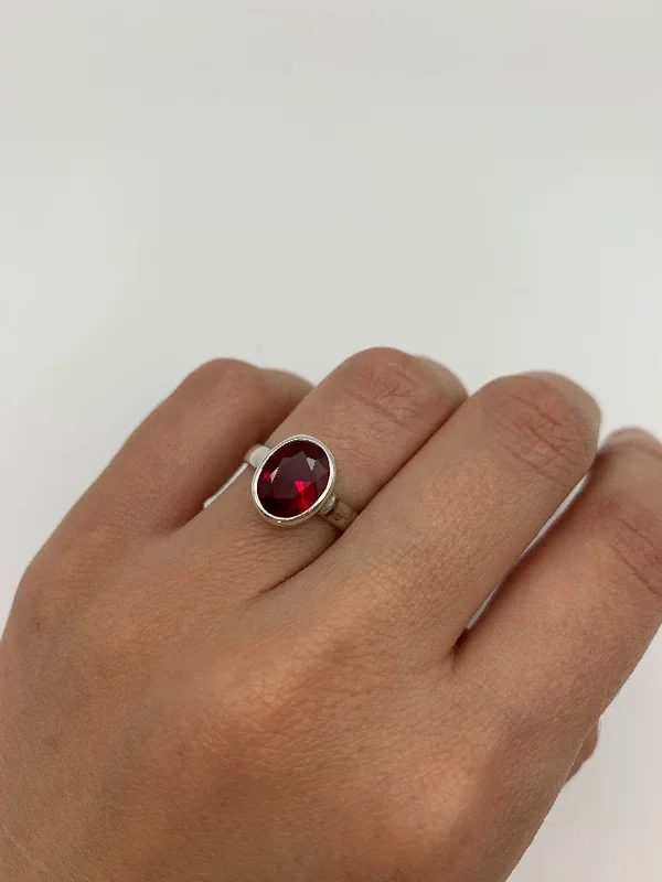 Sapphire Wedding Bands-Red Ruby Ring - Solitaire Ruby Ring, Red Oval Ring