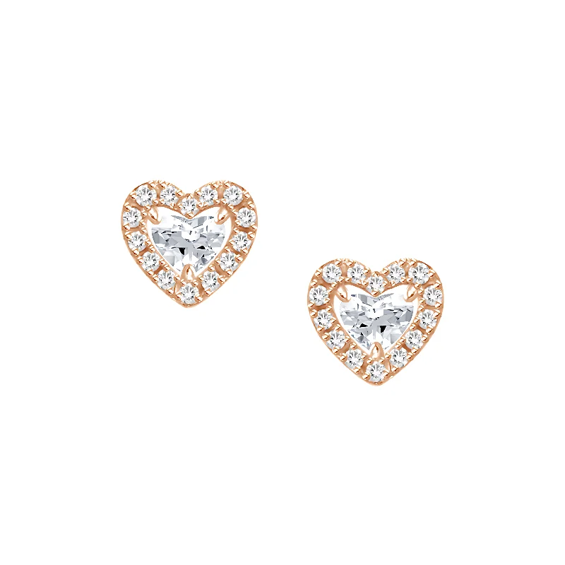 Classic Silver Stud Earrings-18 KARAT .45CT HEART SHAPED DIAMOND HALO STUD EARRINGS