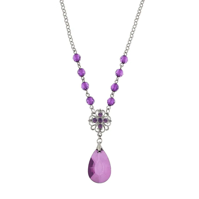 Valentine's Day Necklaces-1928 Jewelry Amethyst Purple Briolette Teardrop Pendant Necklace 16" + 3" Extender