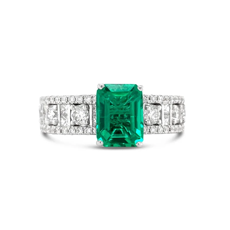 Antique Engagement Rings-Emerald & Diamonds "Taylor" Ring