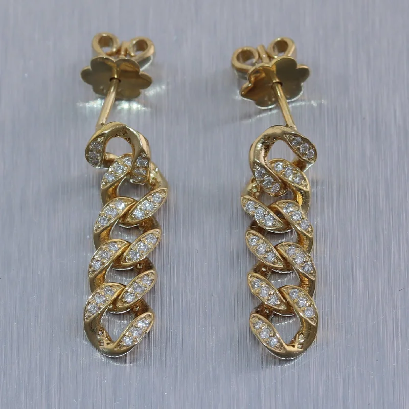 Colored Stone Earrings-14k Yellow Gold 0.30ctw Diamond Cuban Link Chain Dangle Stud Earrings