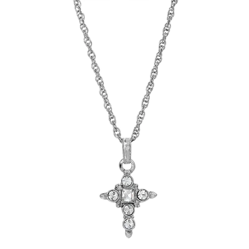 Travel Necklaces-Symbols Of Faith European Crystal Accent Cross Pendant Necklace 16" + 3" Extender