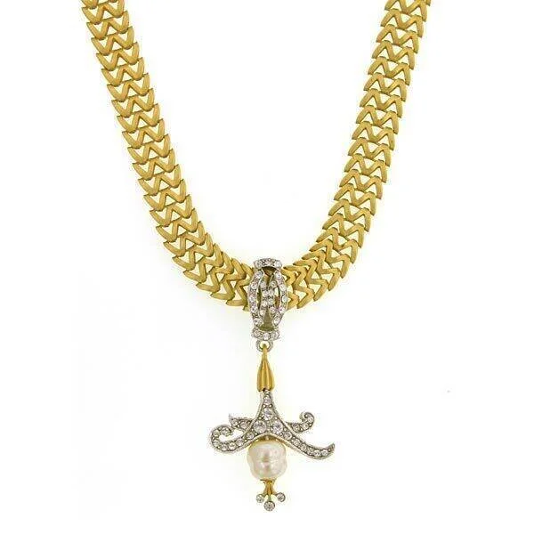 Classy Necklaces-Antiquities Couture Empress Crystal Baroque Faux Pearl W Chain Pendant Necklace 12" + 5" Extender