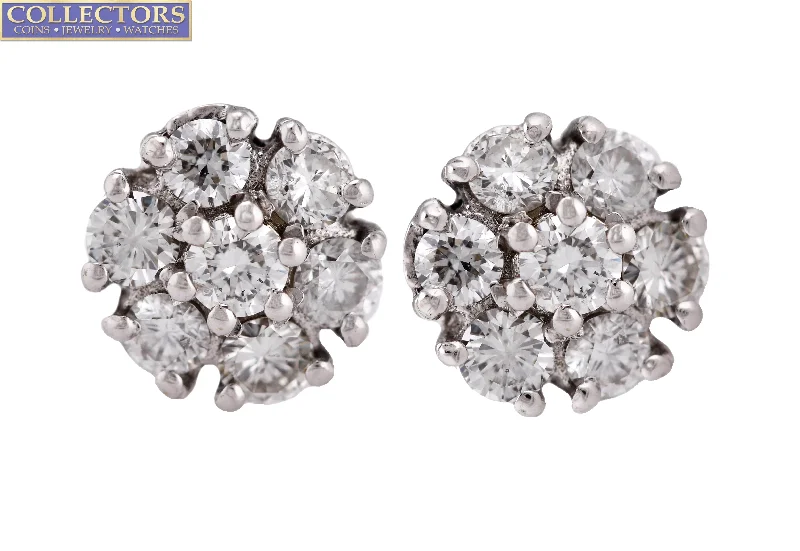 Classic Diamond Earrings-Lovely Ladies Estate 14K White Gold 1.25ctw Diamond Cluster Stud Earrings