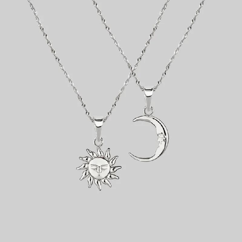 Mixed Metal Necklaces-ELIN. Sun & Moon Layering Necklaces - Silver