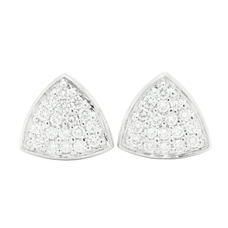 Exclusive Gemstone Earrings-18k White Gold Diamond Pave Shield Shape Omegaback Earrings 1.05ctw G VS2 7.9g