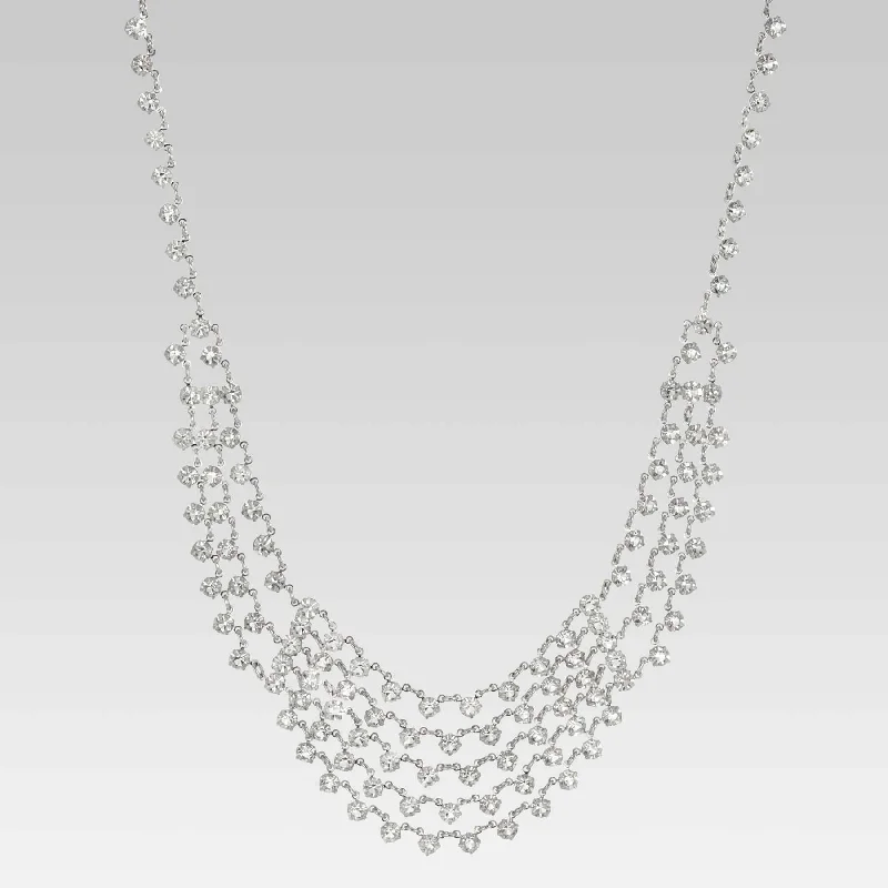 Bridesmaid Necklaces-1928 Jewelry Vintage Austrian Crystal Round Multi Chain Bib Necklace 15"