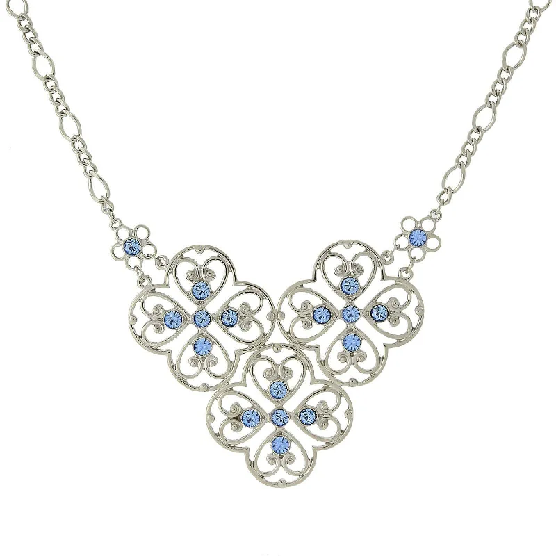 Christmas Necklaces-2028 Jewelry Blue Filigree Bib Necklace 16" + 3" Extender