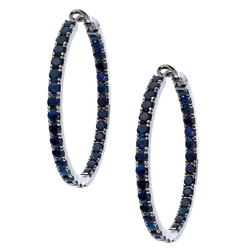 Rose Gold Hoop Earrings-Mary Hoops Silver Sapphire 3.5mm