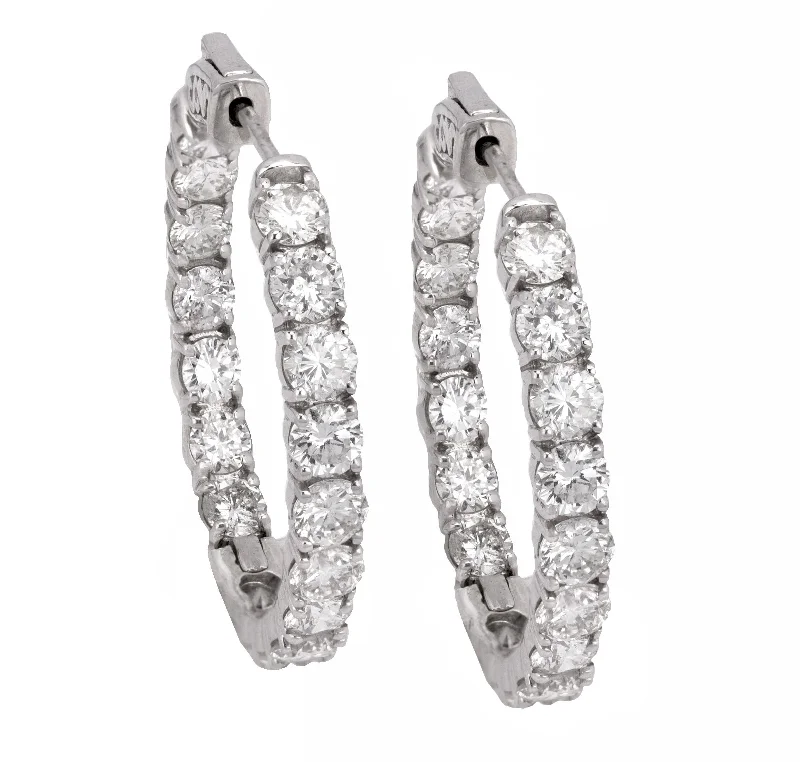 Modern Crystal Earrings-Modern 14K White Gold 7.40ctw Diamond 4mm x 31mm Inside Out Hoop Earrings