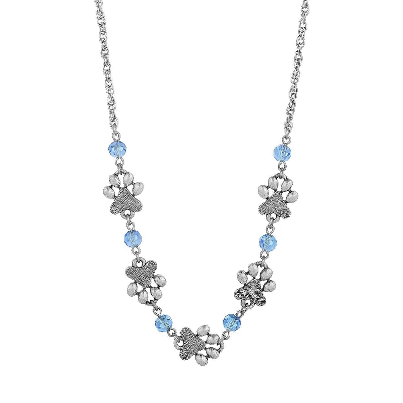 Adjustable Pendant Necklaces-1928 Jewelry Light Blue Sapphire Bead Pewter Paw Necklace 16" + 3" Extender