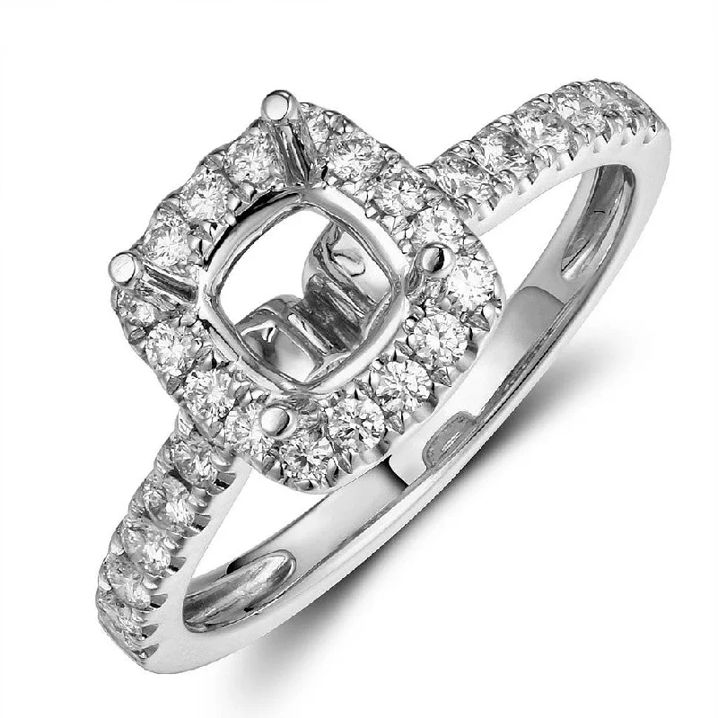 Trendy Fashion Rings-Cushion cut style Halo set Ring Mount with Brilliant cut Diamonds