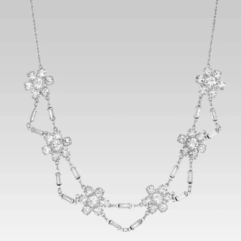 Valentine's Day Necklaces-1928 Jewelry Round And Baguette Austrian Crystal Flower Stations Necklace 15.5"